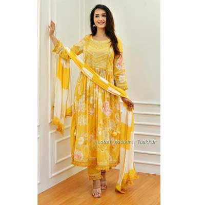 Pure fine Riyon Silk fabric with  embrioday naira cut Kurti